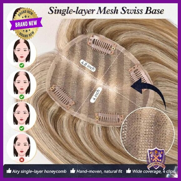 Real Human Hair Topper No Bangs Hand-Woven Adds Volume main image 6
